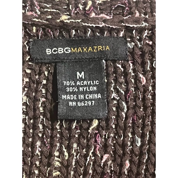 BCBGMAXAZRIA Cardigan Sweater Caitlin Brown Multi Colored Ruffled Edges Size MED - Picture 7 of 9